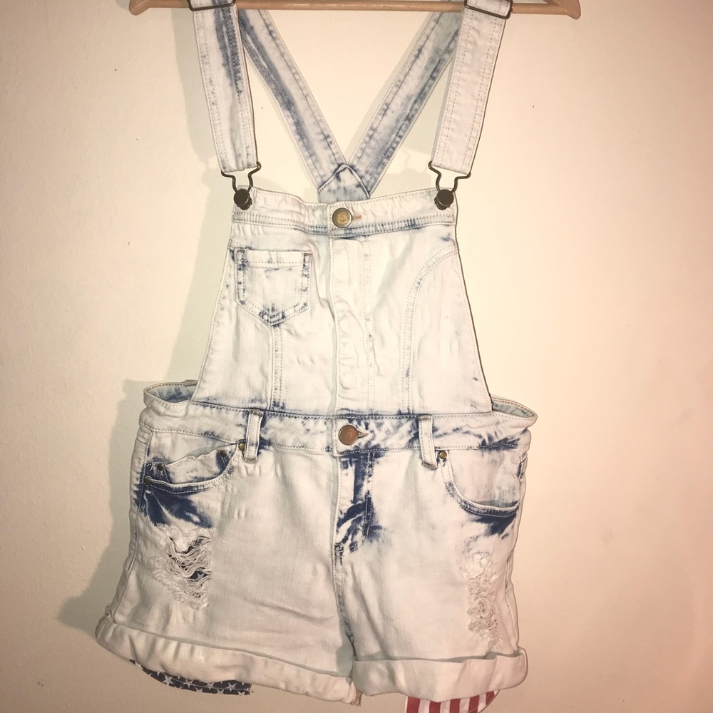 Shorts, Light color denim Overalls Distressed shorts, Medium